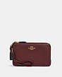 COACH®,DOUBLE CORNER ZIP WRISTLET,Leather,Small,Gold/Wine Multi,Front View