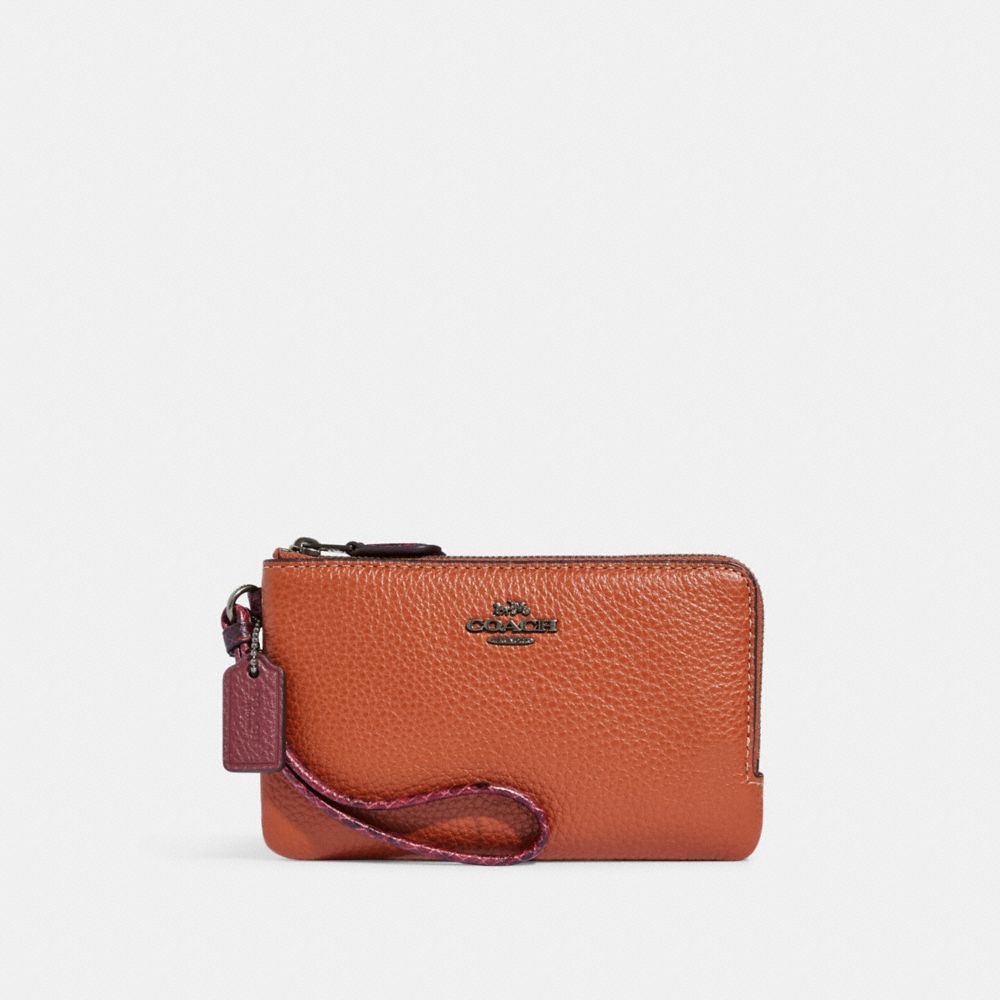 COACH C7679 - DOUBLE CORNER ZIP WRISTLET - GOLD/WASHED MAUVE/CRANBERRY