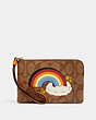 COACH®,CORNER ZIP WRISTLET IN SIGNATURE CANVAS WITH RAINBOW,Gold/Khaki Multi,Front View