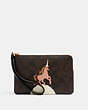 COACH®,CORNER ZIP WRISTLET IN SIGNATURE CANVAS WITH UNICORN,Gold/Brown Black Multi,Front View