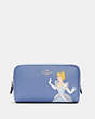 COACH®,DISNEY X COACH SMALL BOXY COSMETIC CASE WITH CINDERELLA,Leather,Mini,Silver/PERIWINKLE MULTI,Front View