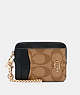 COACH®,ZIP CARD CASE IN BLOCKED SIGNATURE CANVAS,pvc,Mini,Gold/Khaki Brown Multi,Front View