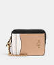 COACH®,ZIP CARD CASE IN COLORBLOCK,Leather,Mini,Gold/Chalk Multi,Front View