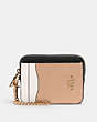 COACH®,ZIP CARD CASE IN COLORBLOCK,Leather,Gold/Chalk Multi,Front View