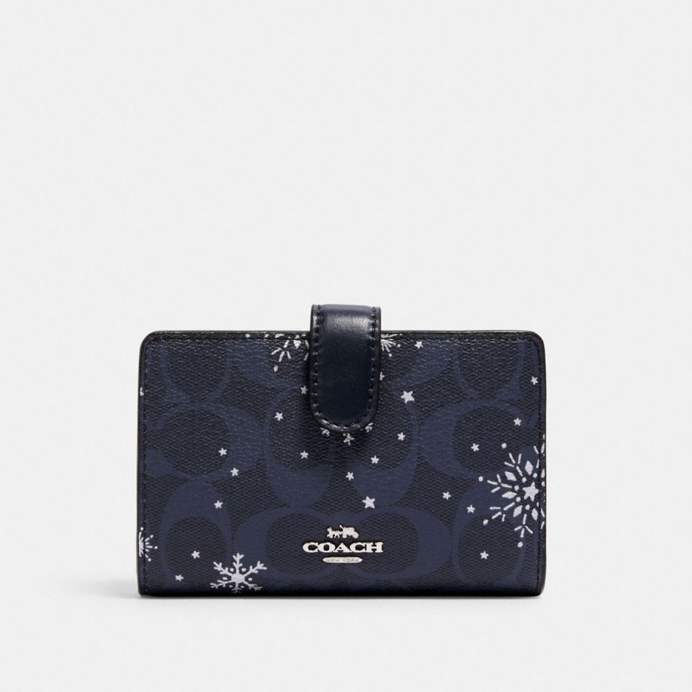 Medium Corner Zip Wallet In Signature Canvas With Snowflake Print