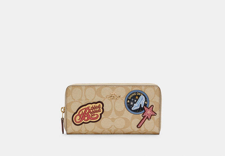Disney X Coach Accordion Zip Wallet In Signature Canvas With Patches