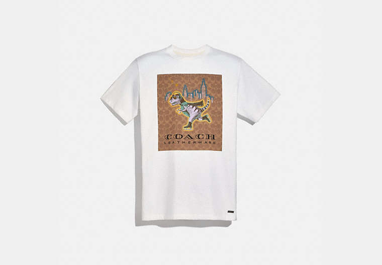 COACH®,REXY SIGNATURE T-SHIRT,cotton,White,Front View