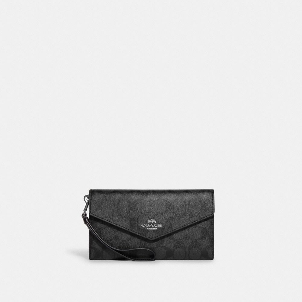 COACH®,TRAVEL ENVELOPE WALLET IN SIGNATURE CANVAS,Silver/Graphite/Black,Front View