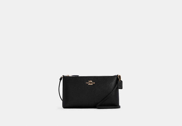 COACH®,ZIP TOP CROSSBODY,Leather,Mini,Gold/Black,Front View