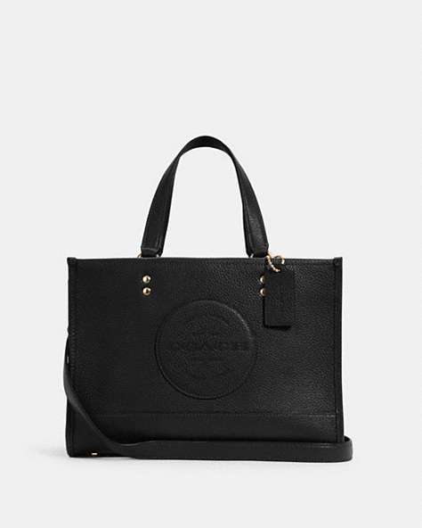COACH®,DEMPSEY CARRYALL WITH PATCH,Leather,Medium,Gold/Black,Front View