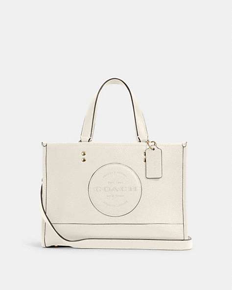 COACH®,DEMPSEY CARRYALL WITH PATCH,Leather,Medium,Gold/Chalk,Front View