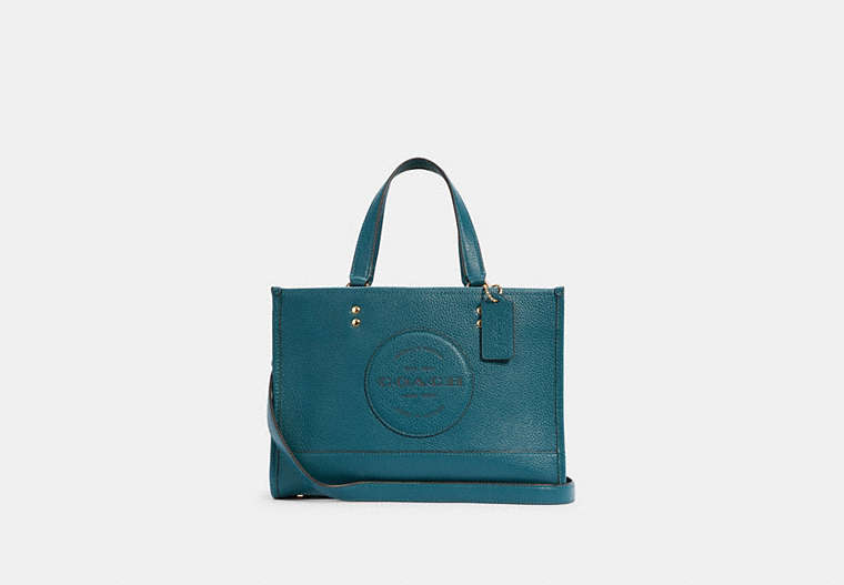 COACH®,DEMPSEY CARRYALL WITH PATCH,Leather,Medium,Gold/Teal Ink,Front View