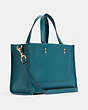 COACH®,DEMPSEY CARRYALL WITH PATCH,Leather,Medium,Gold/Teal Ink,Angle View