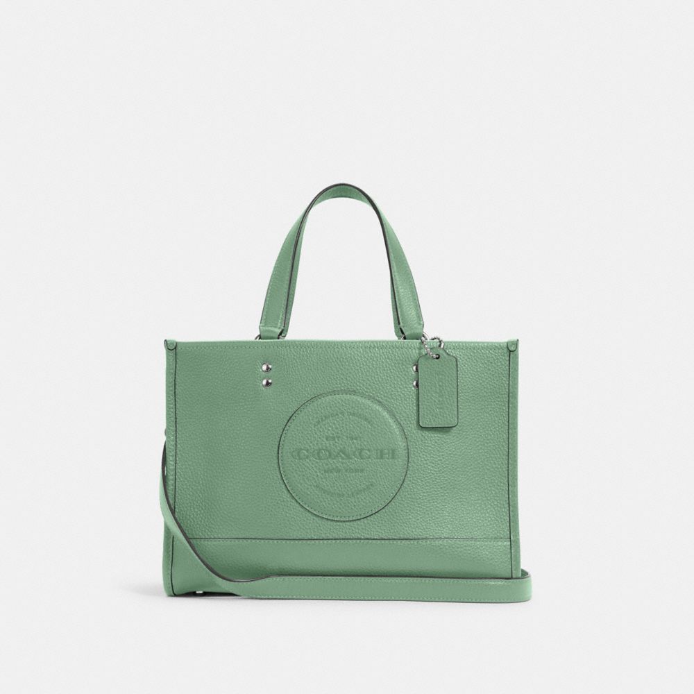COACH®,FOURRE-TOUT DEMPSEY AVEC RENFORT,Cuir maroquiné,Argent/Vert lavé,Front View