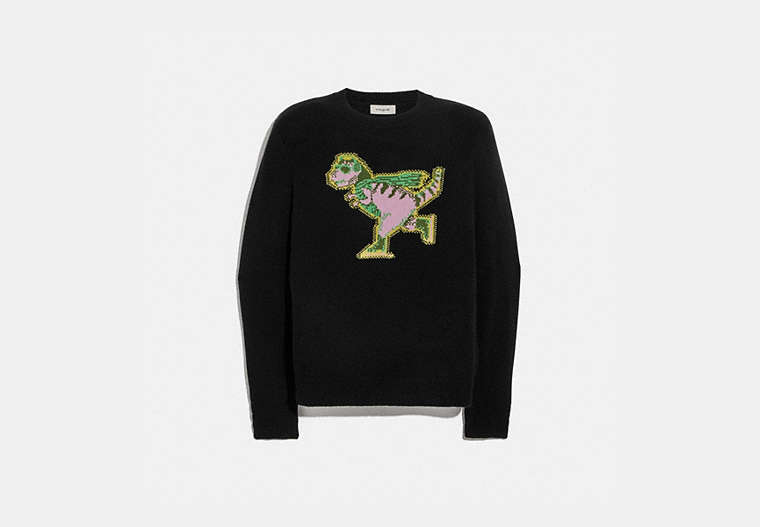 COACH®,REXY INTARSIA SWEATER,Wool/Cashmere,Black,Front View