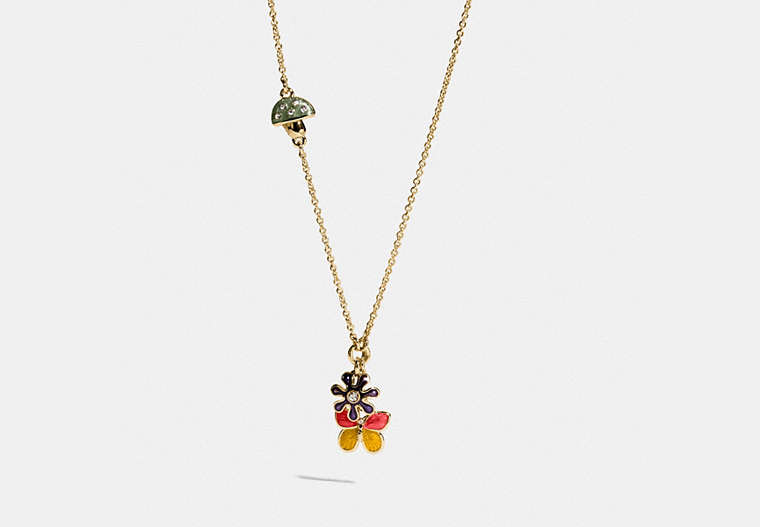 COACH®,BOXED GARDEN NECKLACE,Plated Brass,Gold/Multi,Front View