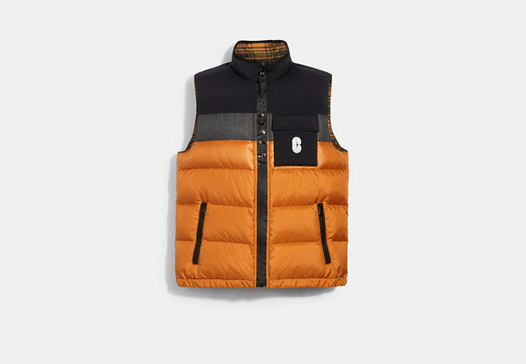 COACH®,DOWN VEST,n/a,Ginger / Ginger Check,Front View