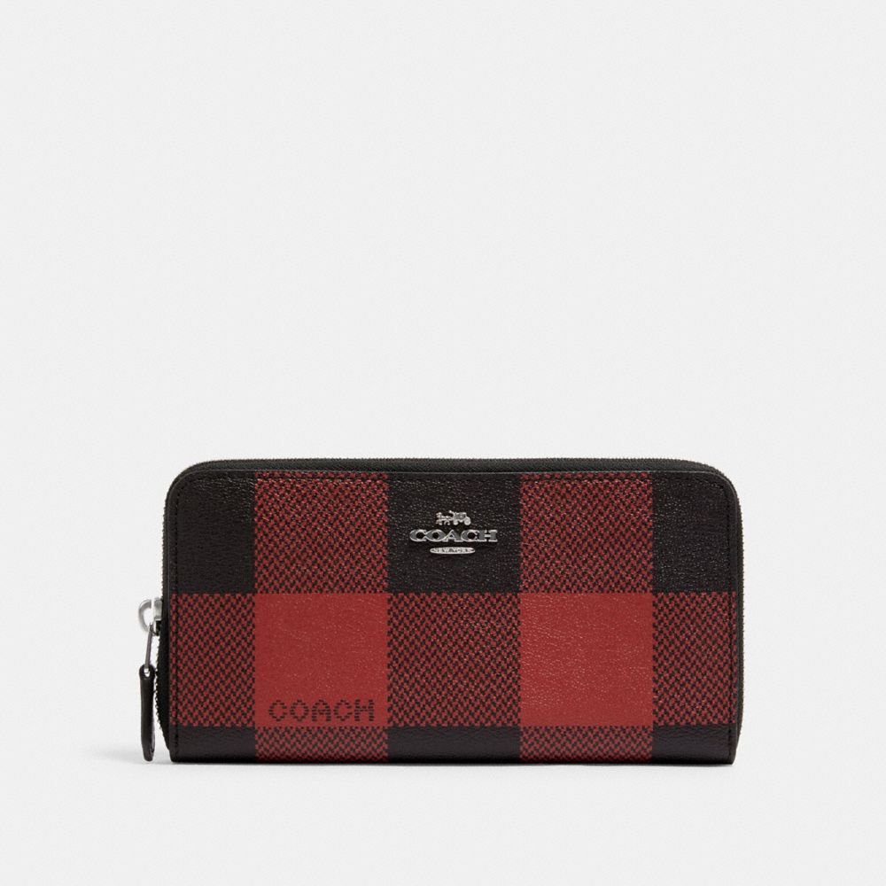 Accordion Zip Wallet With Buffalo Plaid Print