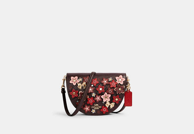 COACH®,ELLEN CROSSBODY WITH DAISY APPLIQUE,Leather,Small,Gold/Oxblood/1941 Red Multi,Front View