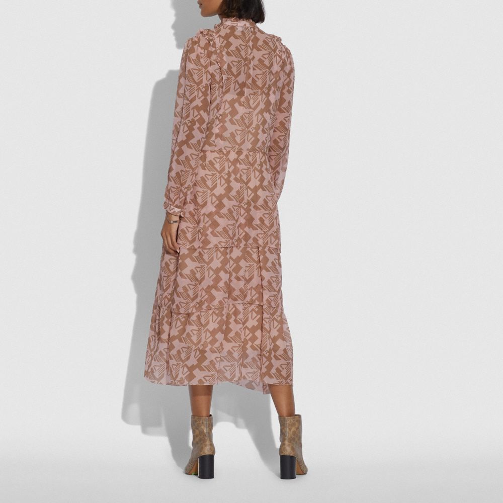 COACH®,GEORGETTE RUFFLE DRESS,Silk,Pink/Tan,Scale View