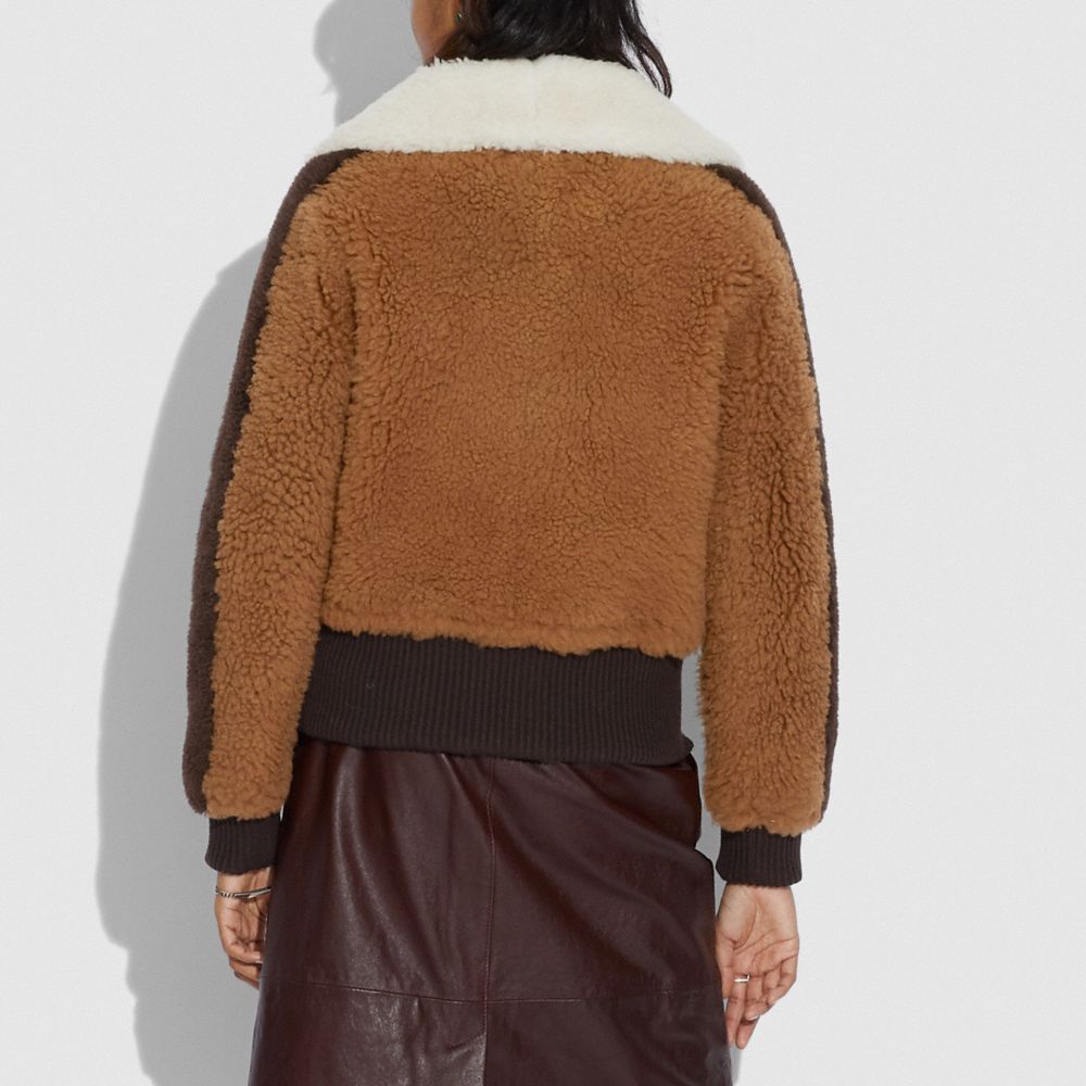 COACH®,SHEARLING BOMBER WITH TURNLOCKS,Shearling,Tawney/Brunette,Scale View