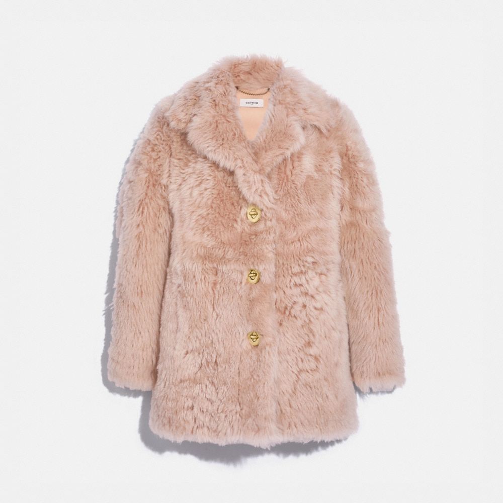 Wool shearling coat store coach