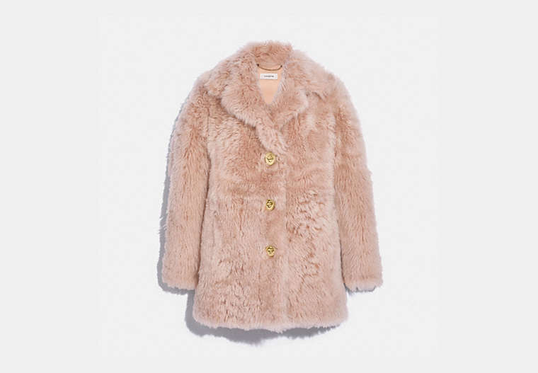 COACH®,SHEARLING COAT WITH TURNLOCKS,Shearling,Dusty Pink,Front View