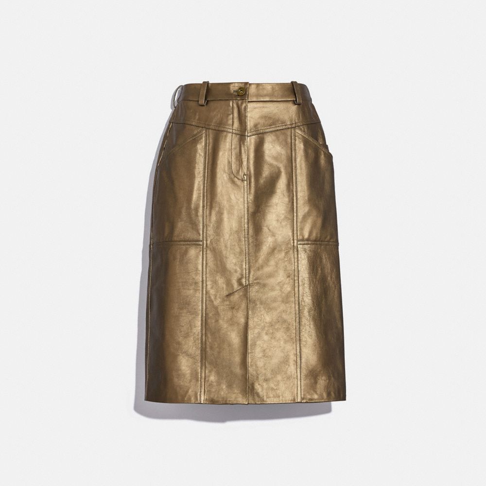 Metallic Leather Midi Skirt