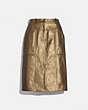 COACH®,METALLIC LEATHER MIDI SKIRT,Smooth Leather,Pyrite,Front View