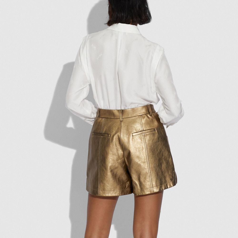 COACH®,Horse And Carriage Jacquard Long Sleeve Blouse With Pleats,,Scale View