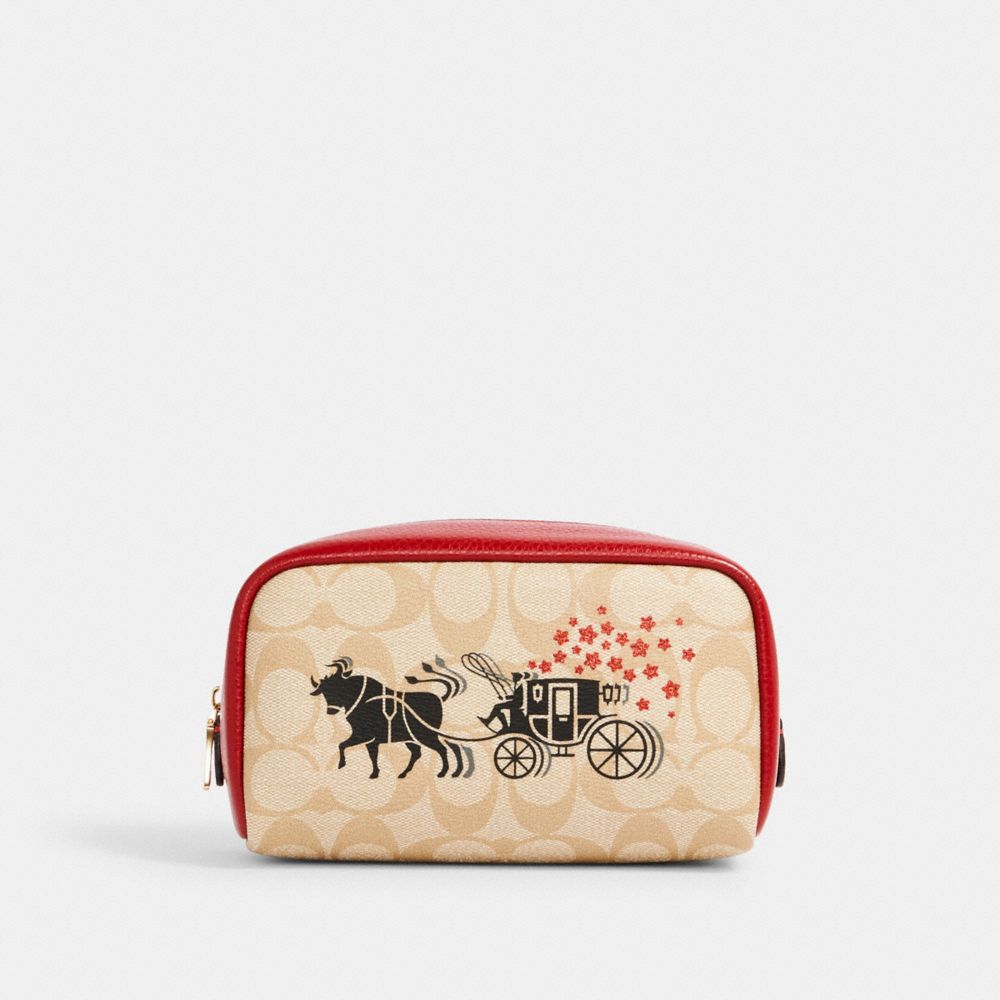 Petite trousse à maquillage droite nouvel an lunaire en toile signature avec bœuf et chariot