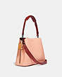 COACH®,WILLOW SHOULDER BAG IN COLORBLOCK WITH SIGNATURE CANVAS INTERIOR,Pebble Leather,Medium,Pewter/Faded Blush,Angle View