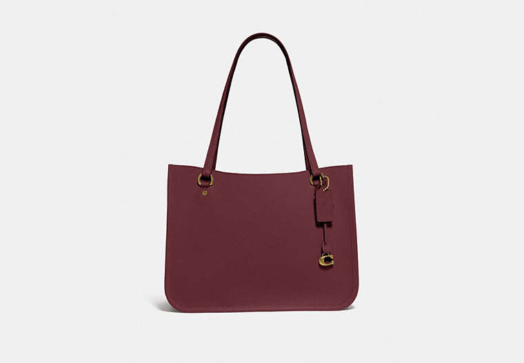 COACH®,TYLER CARRYALL,Pebbled Leather,Large,Brass/Wine,Front View