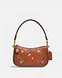 COACH®,SWINGER BAG WITH GARDEN EMBROIDERY,Smooth Leather,Medium,Brass/1941 Saddle,Front View
