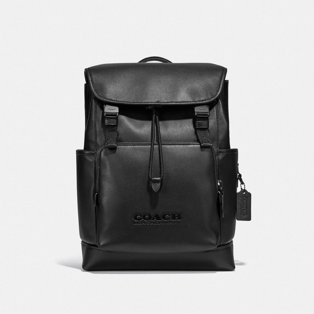 COACH®,LEAGUE FLAP BACKPACK,Smooth Leather,X-Large,Black Copper/Black,Front View image number 0