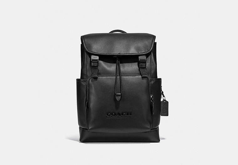 COACH®,LEAGUE FLAP BACKPACK,Smooth Leather,X-Large,Black Copper/Black,Front View