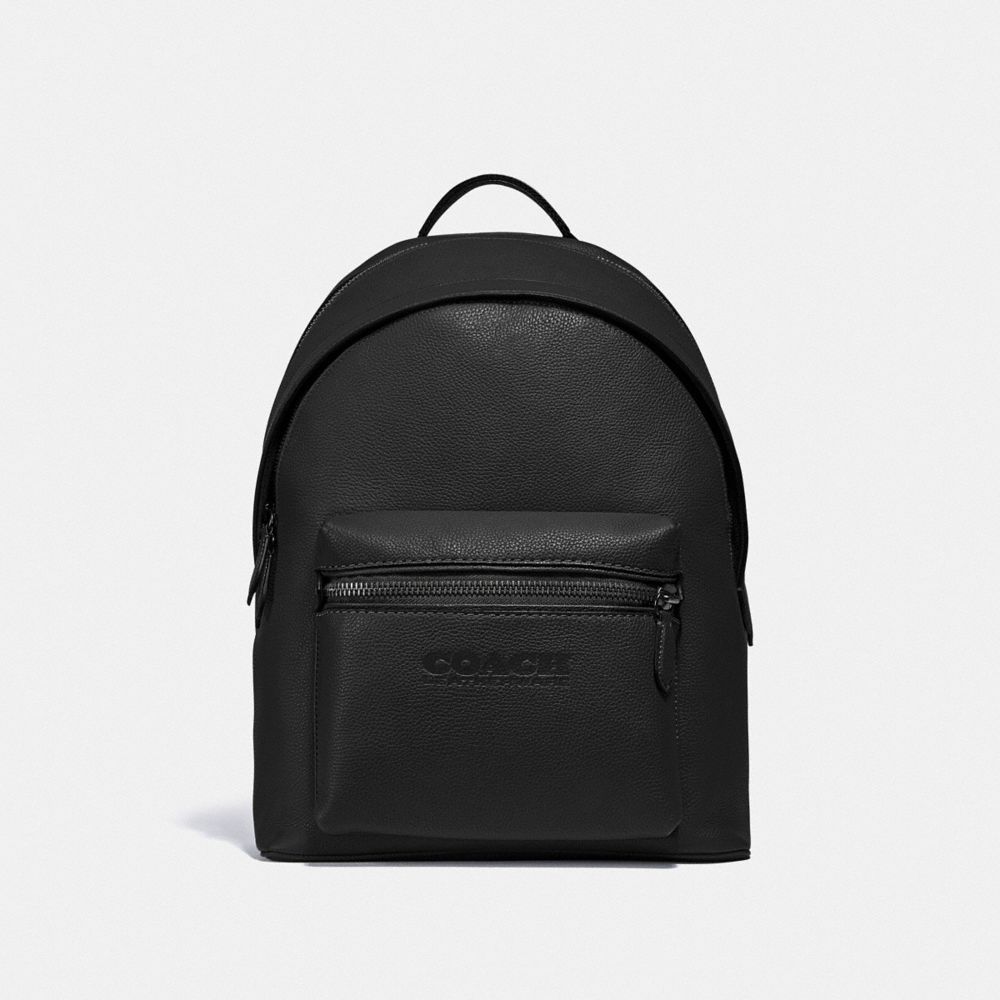 COACH®,CHARTER BACKPACK,Refined Pebble Leather,X-Large,Black Copper/Black,Front View