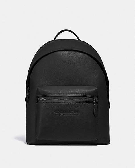 COACH®,CHARTER BACKPACK,Pebbled Leather,Black Copper/Black,Front View