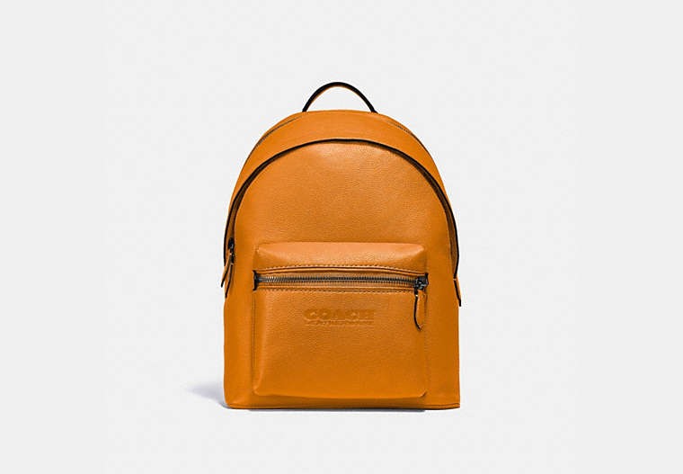 COACH®,CHARTER BACKPACK,Pebbled Leather,X-Large,Black Copper/Butterscotch,Front View