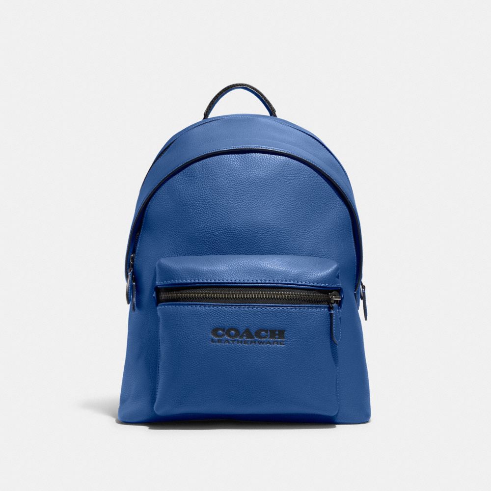COACH®,CHARTER BACKPACK,Refined Pebble Leather,X-Large,Black Copper/Blue Fin,Front View image number 0