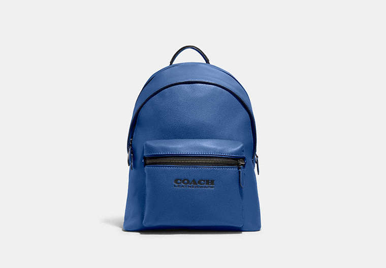 COACH®,CHARTER BACKPACK,Refined Pebble Leather,X-Large,Black Copper/Blue Fin,Front View image number 0