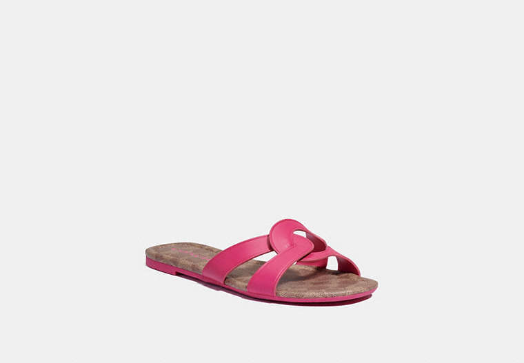 COACH®,ESSIE SANDAL,Leather,Bold Pink,Front View