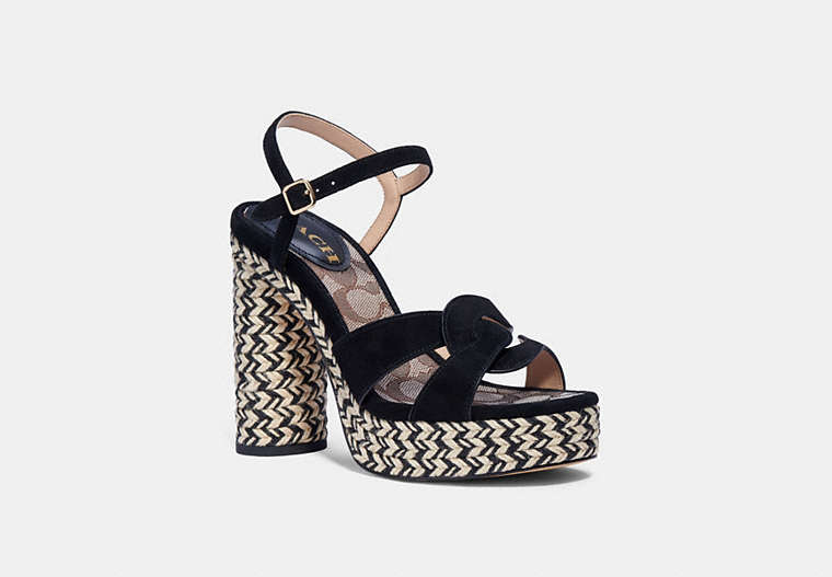 COACH®,TALINA SANDAL,Suede,Black,Front View