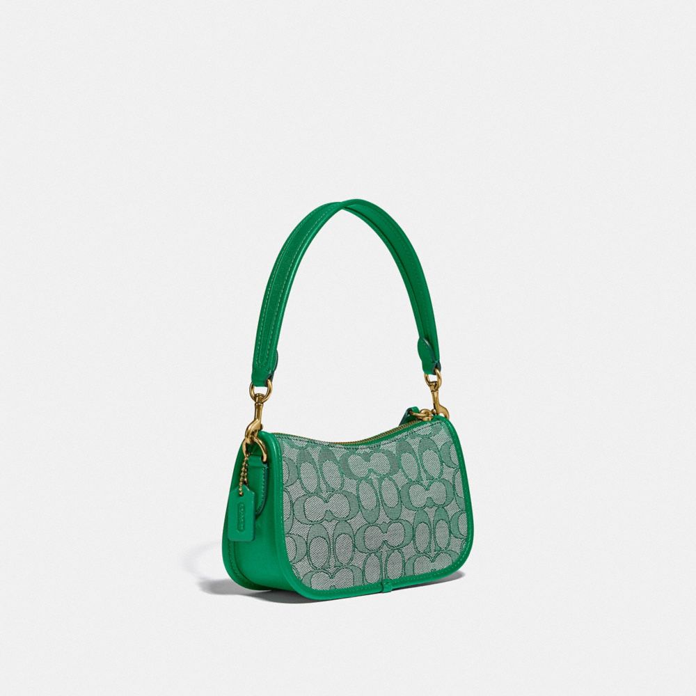 Coach Mini Signature 20 Jacquard and Leather Swinger Bag