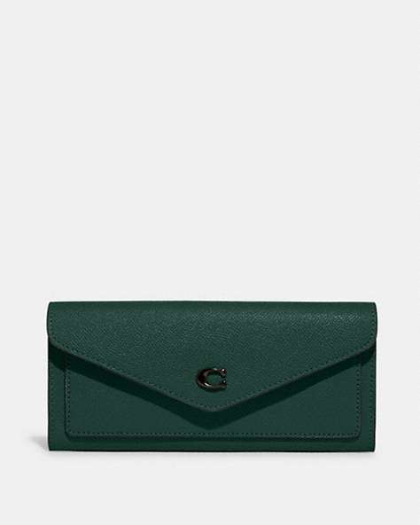 COACH®,WYN SOFT WALLET,Leather,Pewter/Forest,Front View