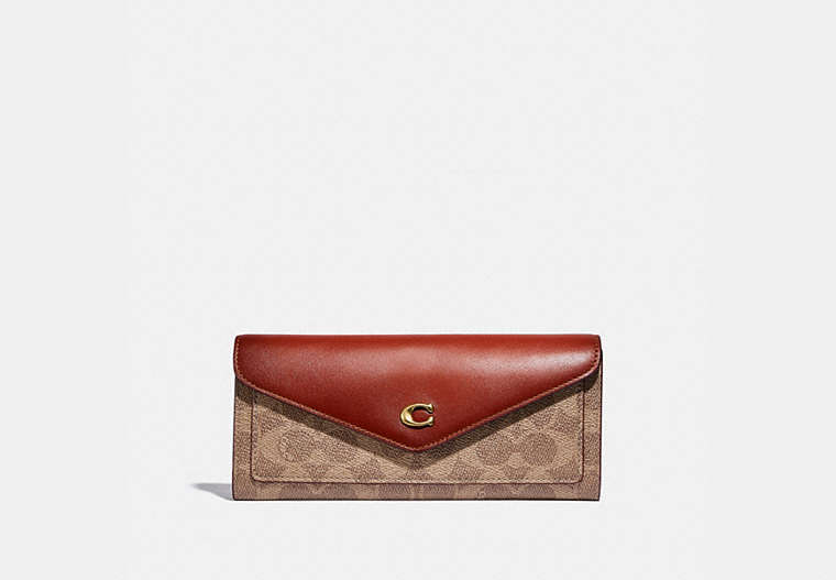 COACH®,WYN SOFT WALLET IN COLORBLOCK SIGNATURE CANVAS,Smooth Leather/Signature Coated Canvas,Brass/Tan/Rust,Front View