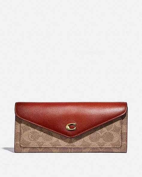 COACH®,WYN SOFT WALLET IN COLORBLOCK SIGNATURE CANVAS,Smooth Leather/Signature Coated Canvas,Brass/Tan/Rust,Front View