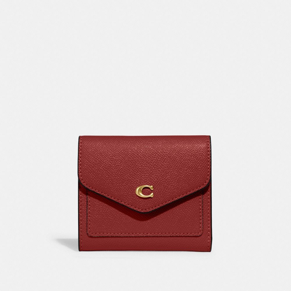 COACH®,Wyn Small Wallet,Leather,Tri Fold,Logo,Metal,Scratch Resistant,Casual,Maroon,Front View