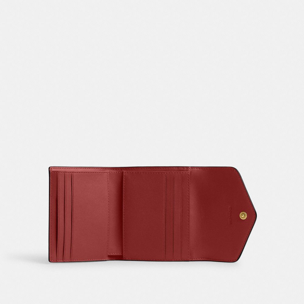 COACH®,WYN SMALL WALLET,Crossgrain Leather,Brass/Enamel Red,Inside View,Top View