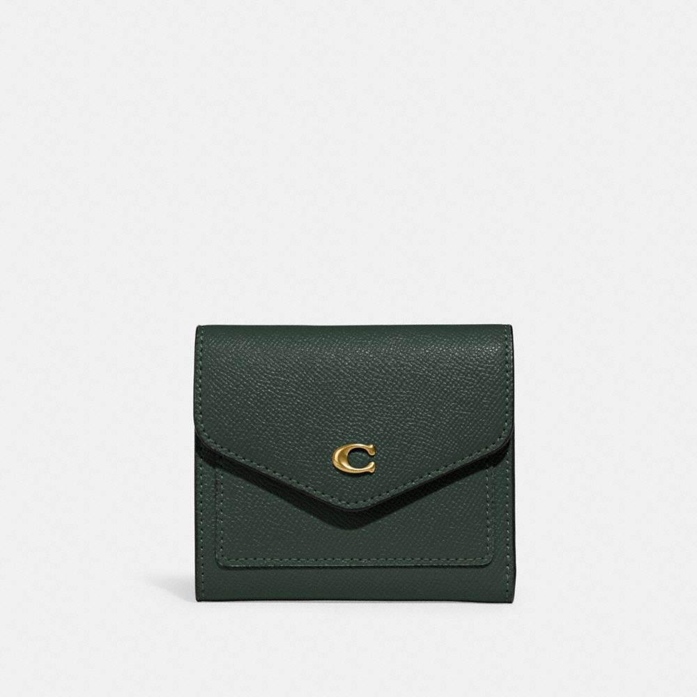 COACH®,WYN SMALL WALLET,Crossgrain Leather,Brass/Amazon Green,Front View